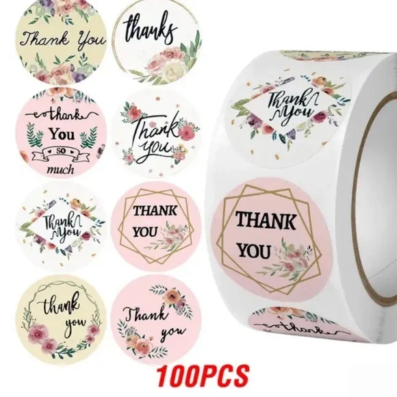 1” 100 piece thank you stickers - Picture 1 of 2